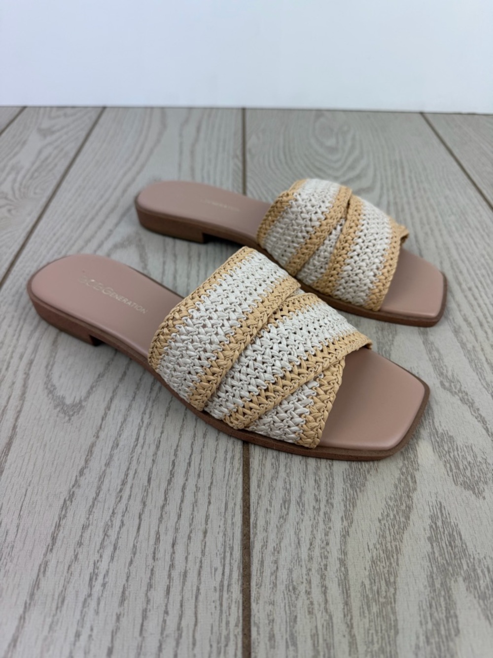 BCBGeneration Women's Lileen Woven Sandals 9.5M Bianca, Light Tan $79